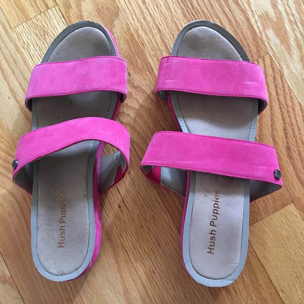 Hush puppies leather flatform Barbie pink slide sandals - Picture 7 of 7